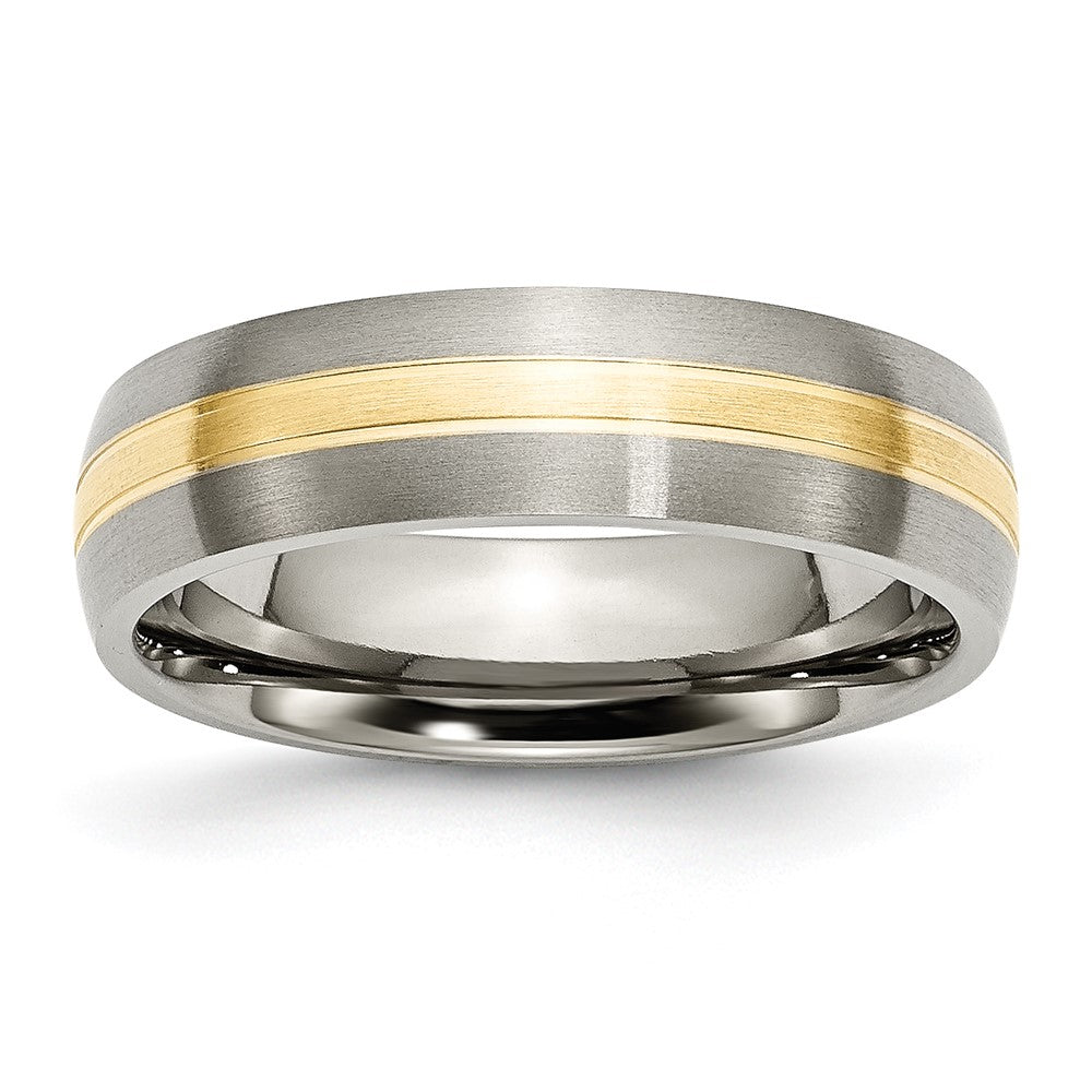 Chisel Titanium Brushed with 14k Yellow Gold Inlay 6mm Grooved Band