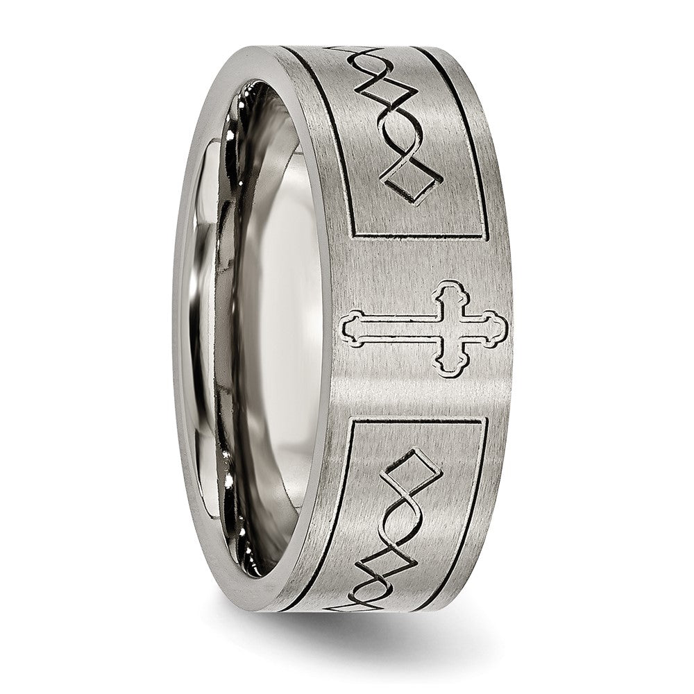 Chisel Titanium Brushed Cross Design 8mm Flat Band