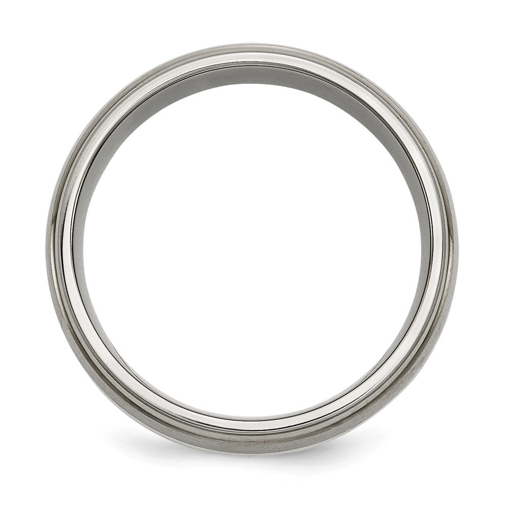 Chisel Titanium Brushed and Polished with Sterling Silver Inlay 8mm Ridged Edge Band