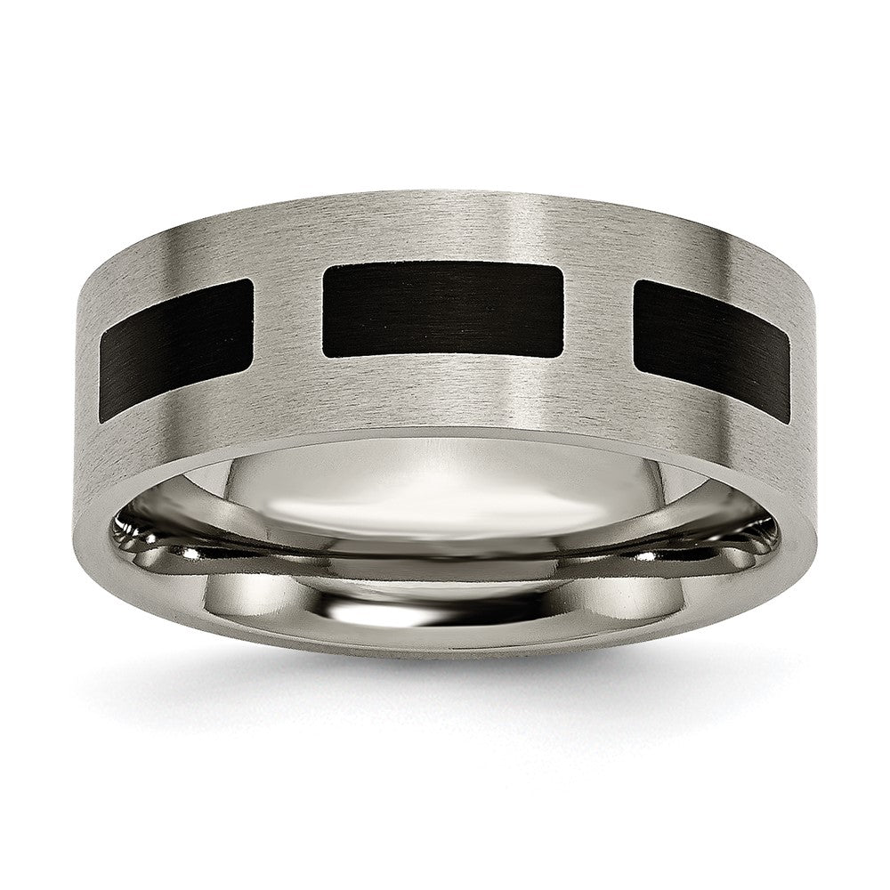 Chisel Titanium Brushed with Black Rubber 8mm Flat Band