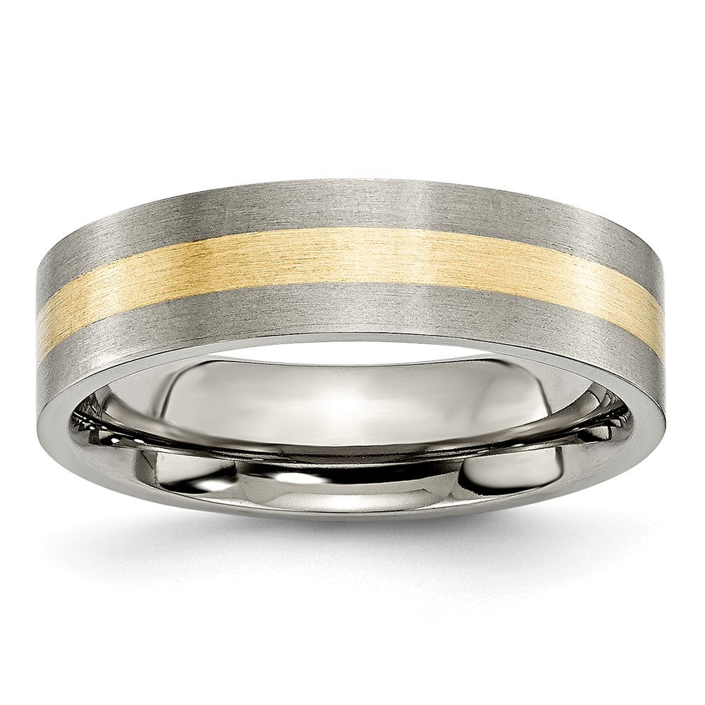 Chisel Titanium Brushed with 14k Yellow Gold Inlay 6mm Flat Band