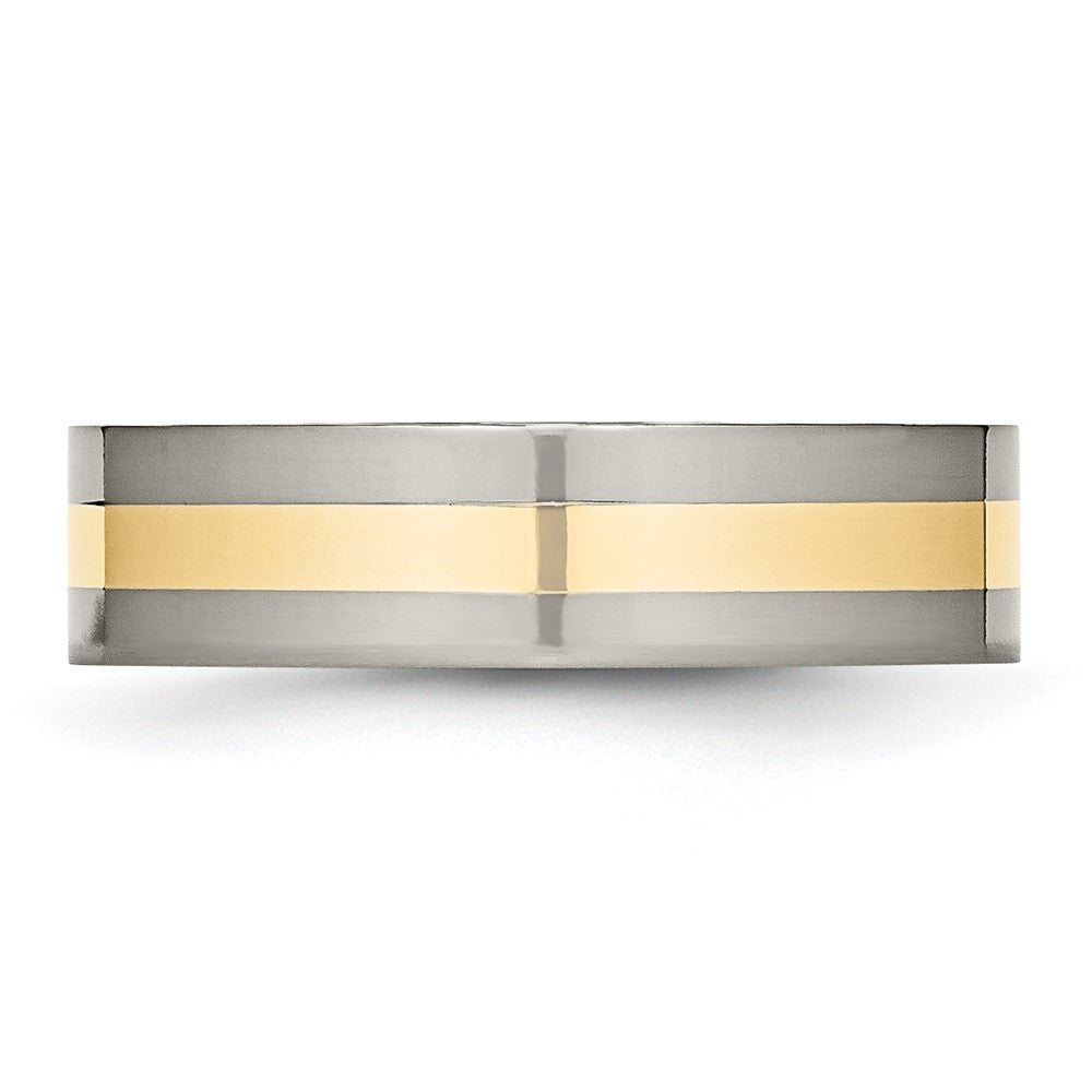 Chisel Titanium Polished with 14k Yellow Gold Inlay 6mm Flat Band