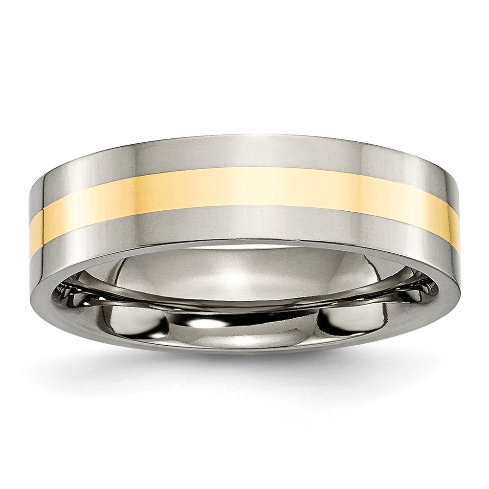Chisel Titanium Polished with 14k Yellow Gold Inlay 6mm Flat Band
