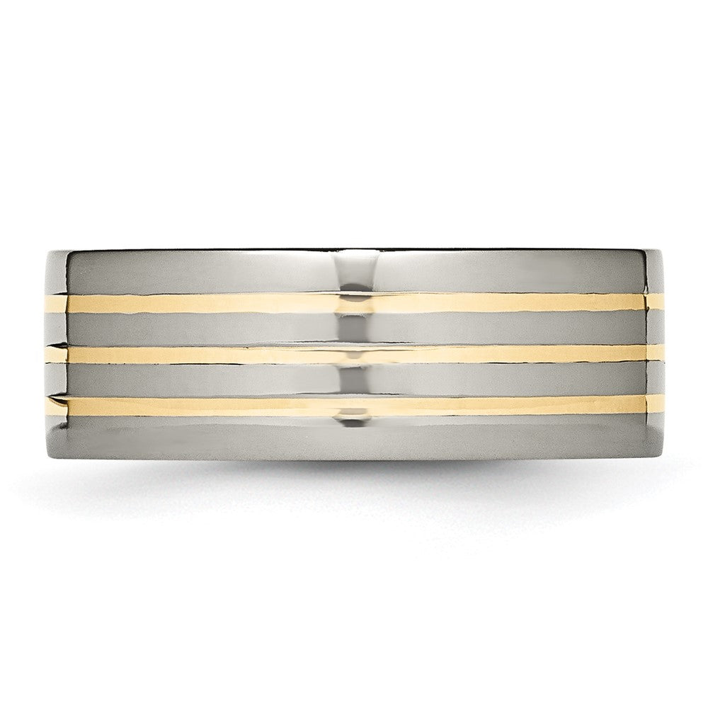 Chisel Titanium Polished with 14k Yellow Gold Inlay 8mm Flat Band
