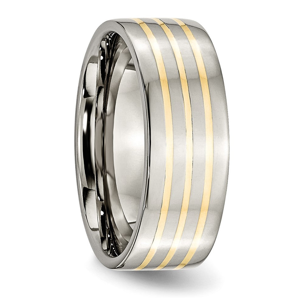 Chisel Titanium Polished with 14k Yellow Gold Inlay 8mm Flat Band