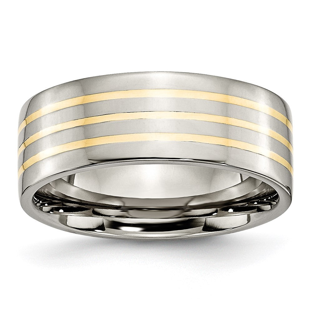 Chisel Titanium Polished with 14k Yellow Gold Inlay 8mm Flat Band