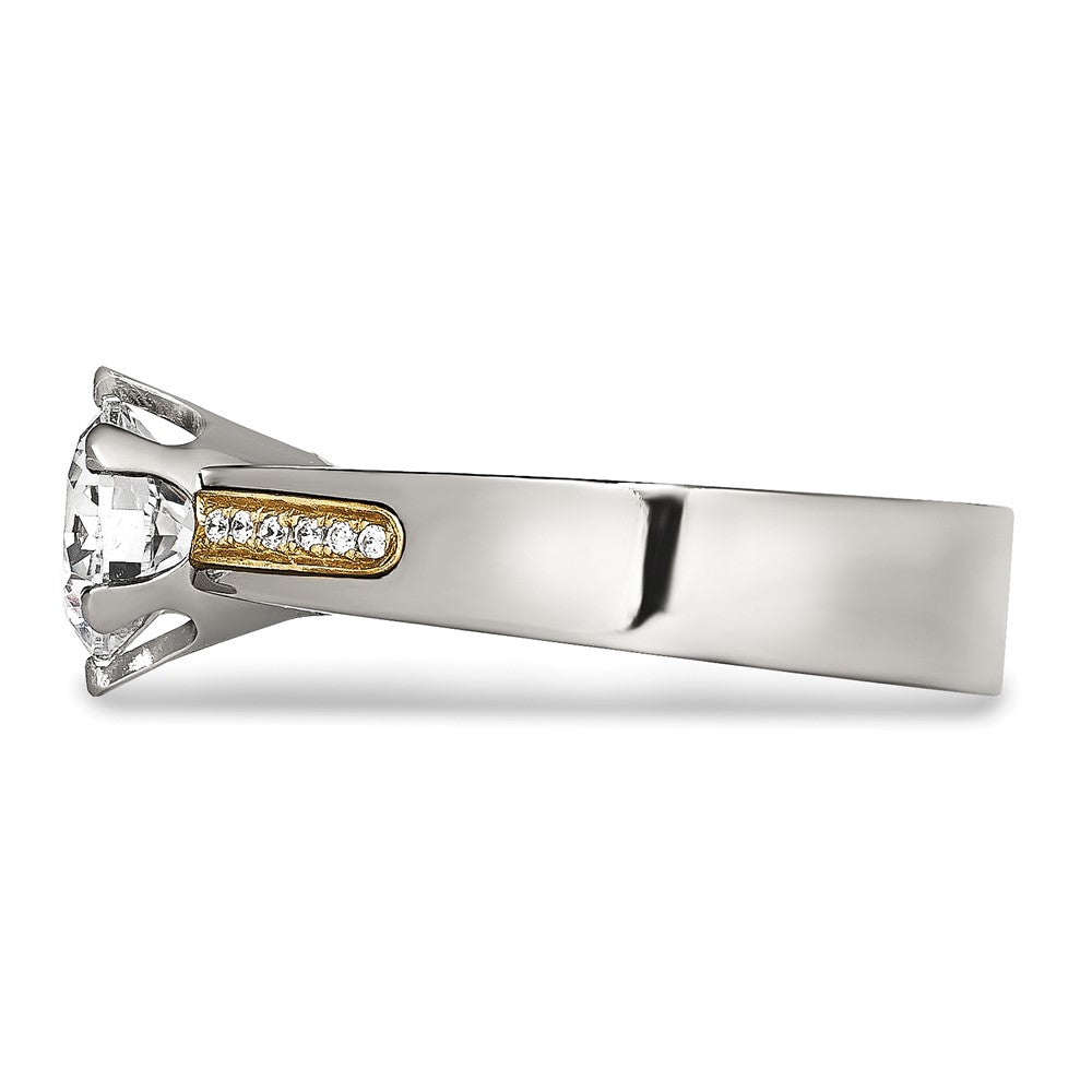 Chisel Titanium Polished with 14k Gold Inlay Accent CZ Ring