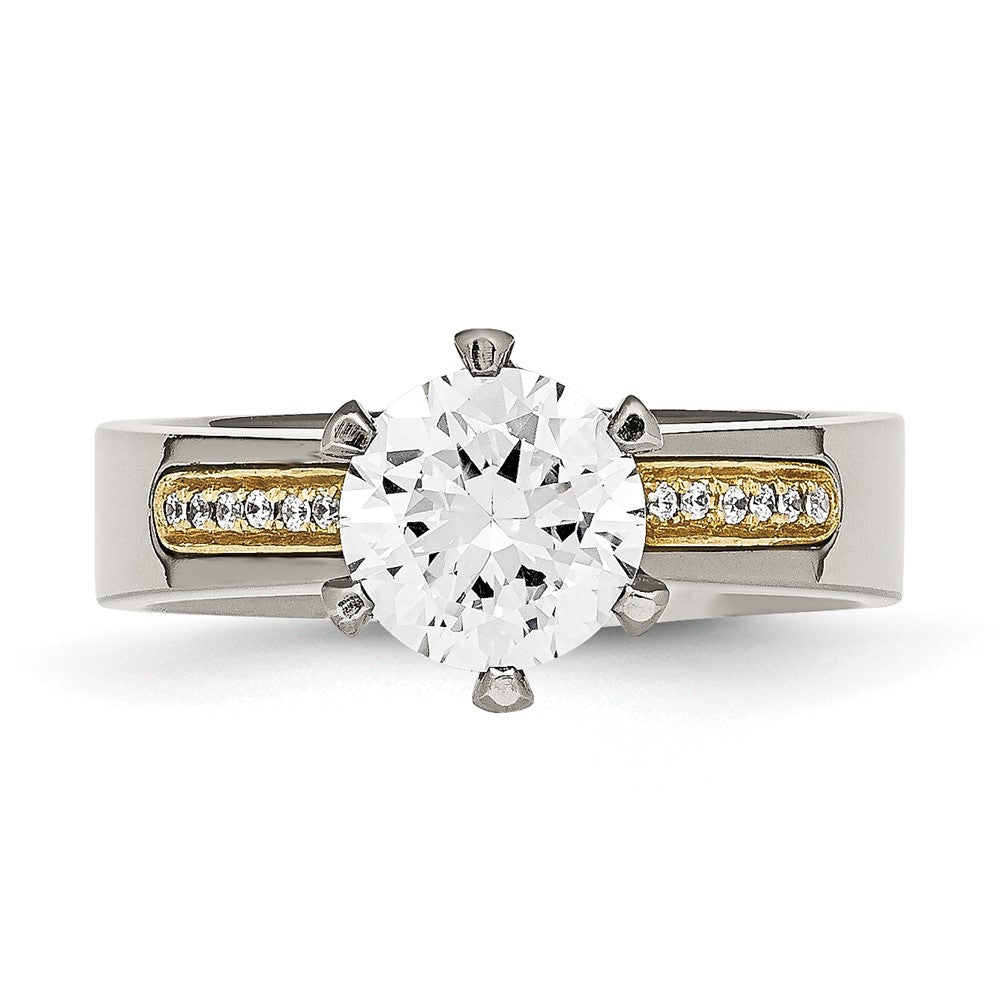Chisel Titanium Polished with 14k Gold Inlay Accent CZ Ring