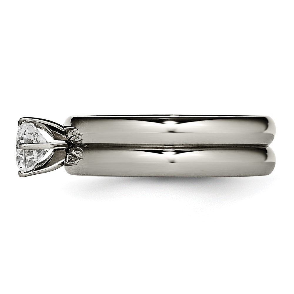 Chisel Titanium Polished with CZ Ring