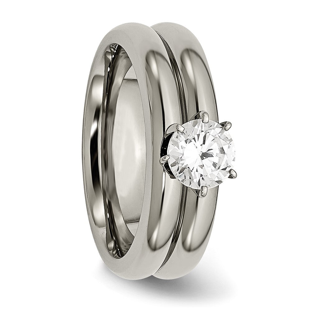 Chisel Titanium Polished with CZ Ring