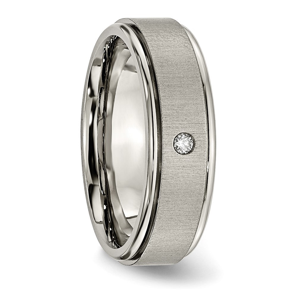 Chisel Titanium Brushed and Polished .05 Carat Diamond Rounded Edge 7mm Band