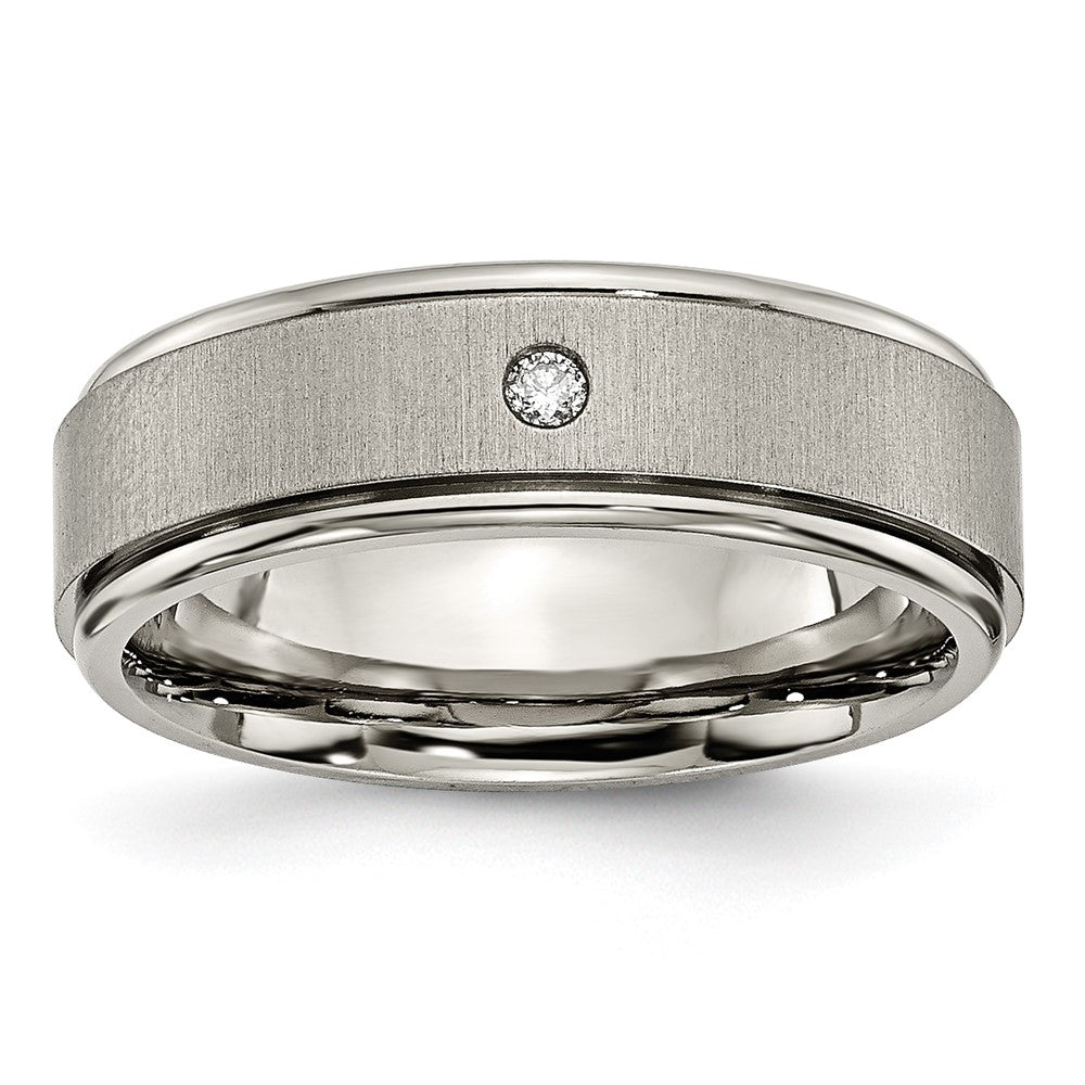 Chisel Titanium Brushed and Polished .05 Carat Diamond Rounded Edge 7mm Band