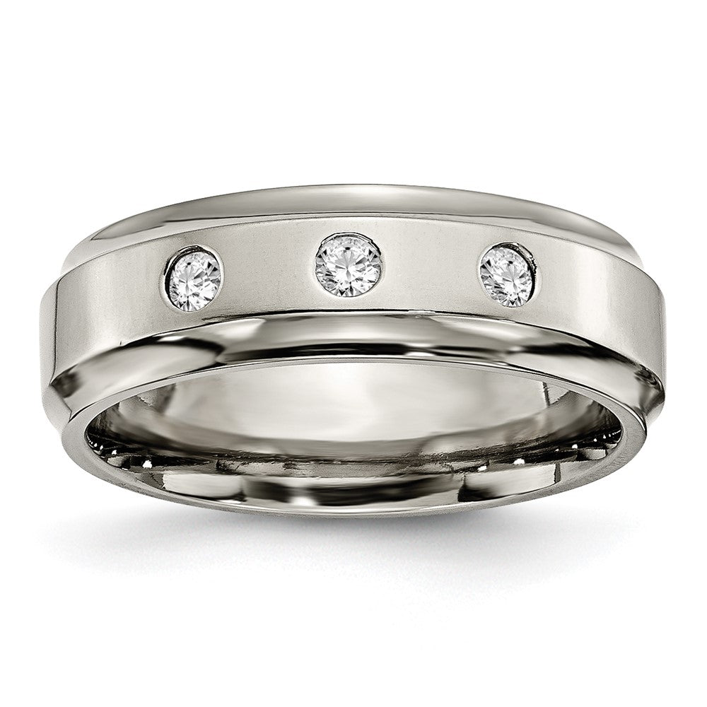 Chisel Titanium Polished 1/5 Carat Diamond Ridged Edge 7mm Band