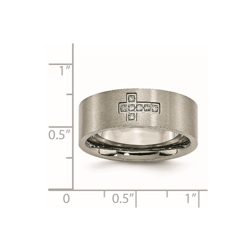 Chisel Titanium Brushed 1/15 Carat Diamond Cross 8mm Flat Band