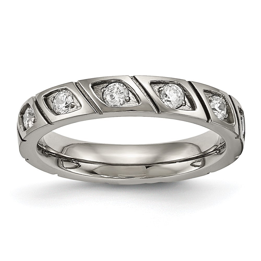 Chisel Titanium Polished with CZ 4mm Grooved Band