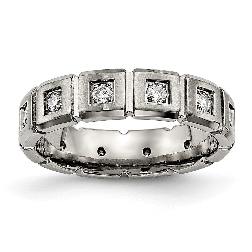 Chisel Titanium Brushed and Polished with CZ 5mm Grooved Band