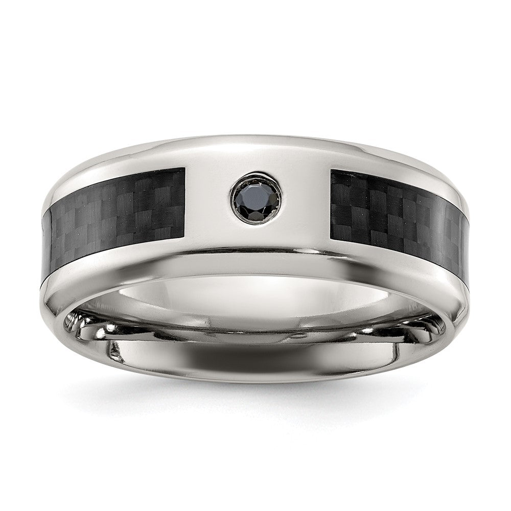 Chisel Titanium Polished with Black Carbon Fiber Inlay and CZ 8mm Band