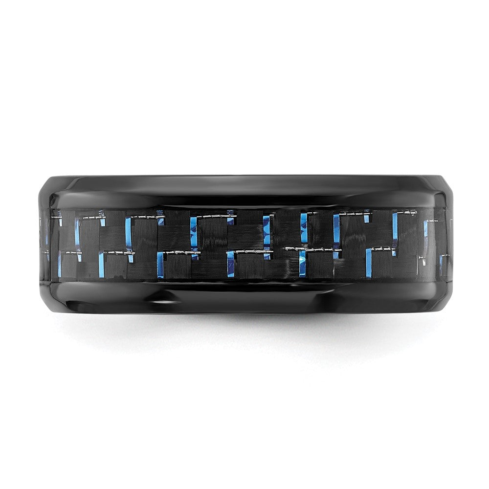 Chisel Black Titanium Polished with Black and Blue Carbon Fiber Inlay 8mm Band