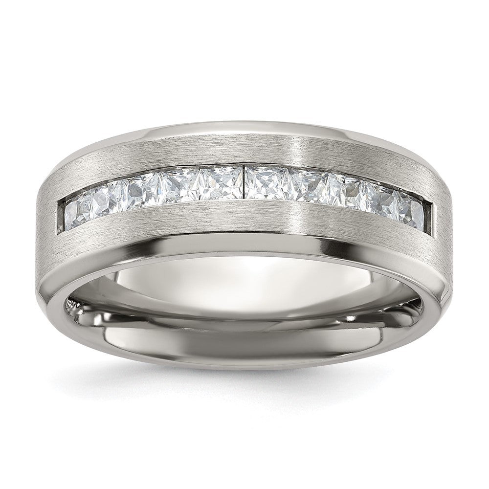 Chisel Titanium Brushed and Polished with CZ 8mm Band