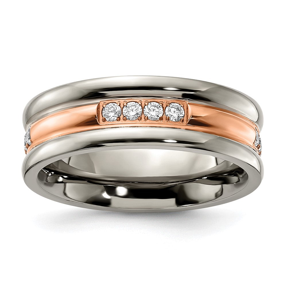Chisel Titanium Polished Rose IP-plated with CZ 7.00mm Band