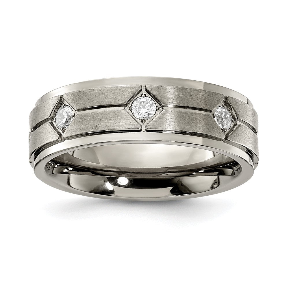 Chisel Titanium Polished with Brushed Center with CZ 7.00mm Band