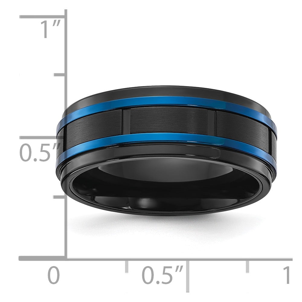 Chisel Titanium Brushed and Polished Black and Blue IP-plated 8mm Band