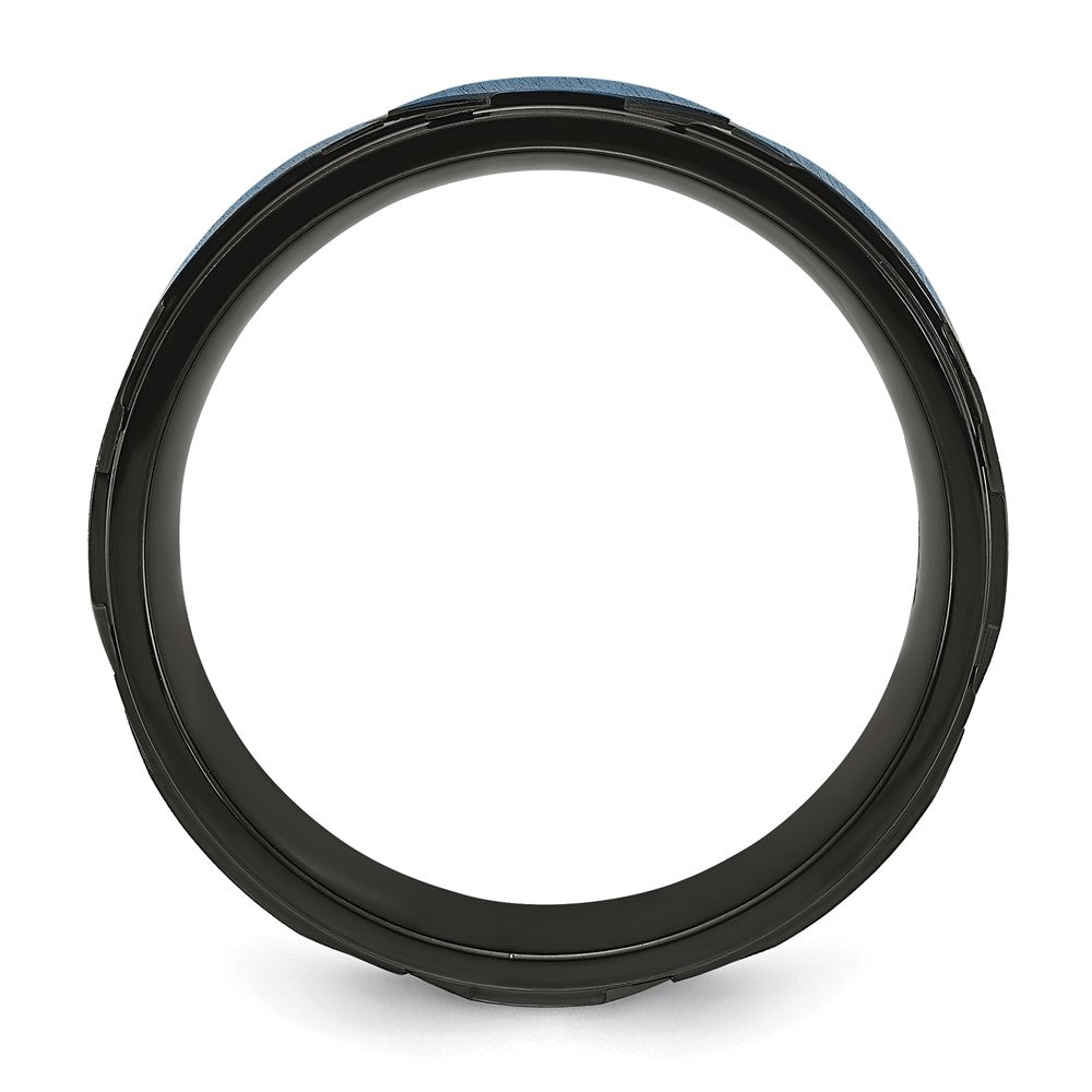 Chisel Titanium Brushed and Polished Black and Blue IP-plated 8mm Band