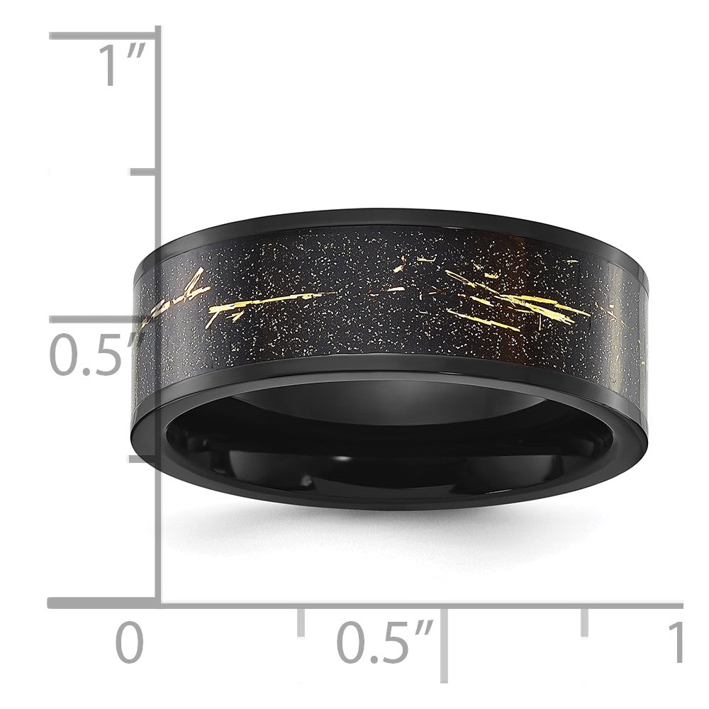Chisel Titanium Polished Black IP-plated with Black and Gold Foil Inlay 8mm Band