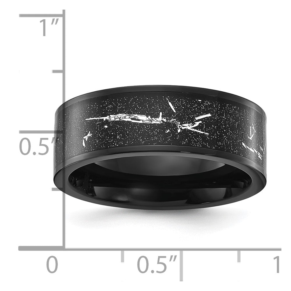 Chisel Titanium Polished Black IP-plated with Black and Silver Foil Inlay 8mm Band