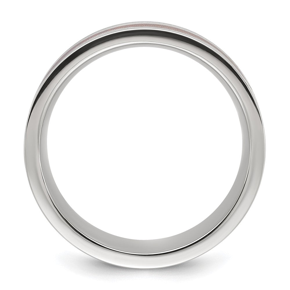 Chisel Titanium Polished with Wood and Imitation Meteorite Inlay 8mm Band