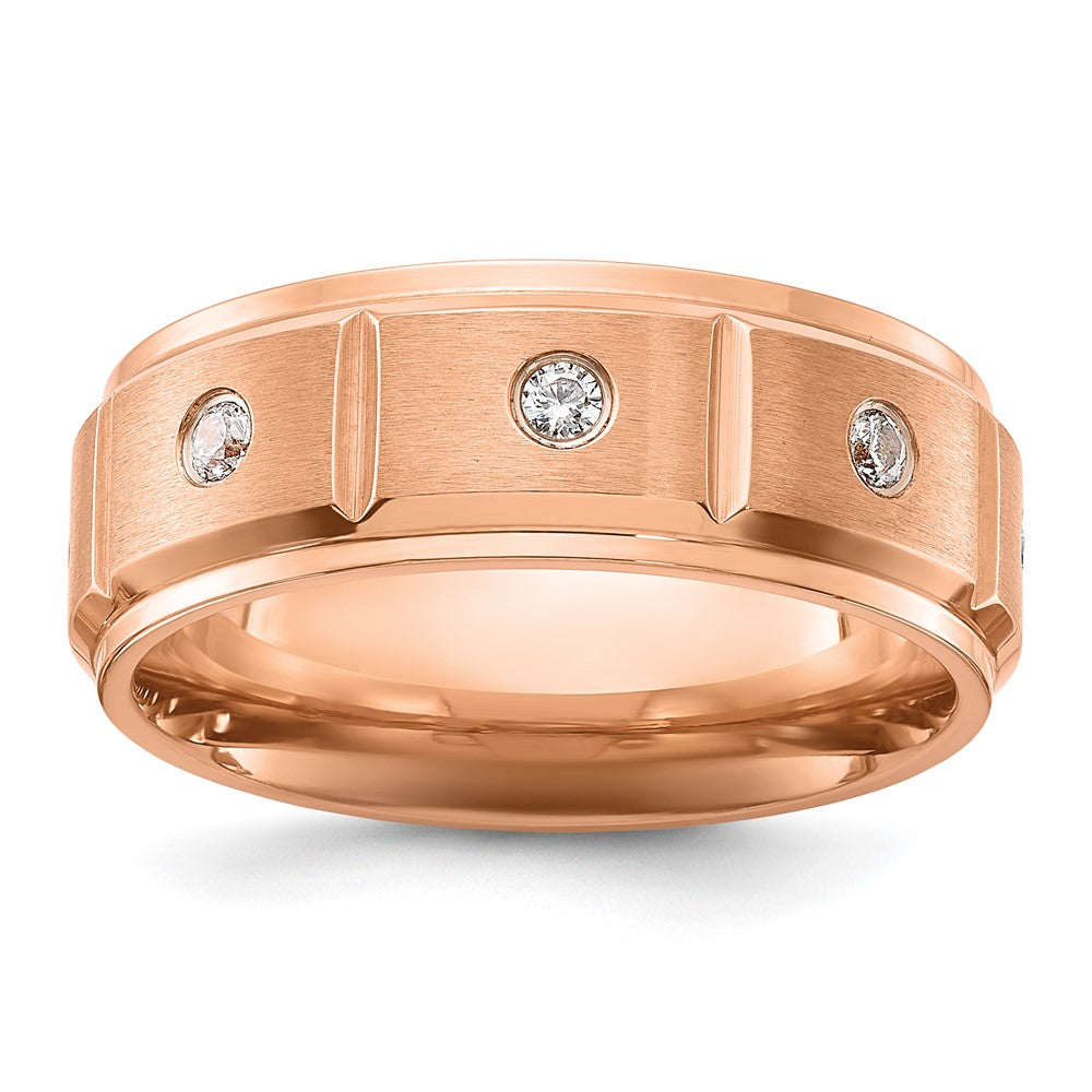 Chisel Titanium Brushed and Polished Rose IP-plated with CZ 8mm Band