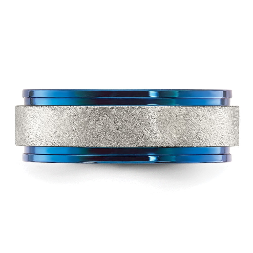 Chisel Titanium Polished with Brushed Center Blue IP-plated 8mm Band