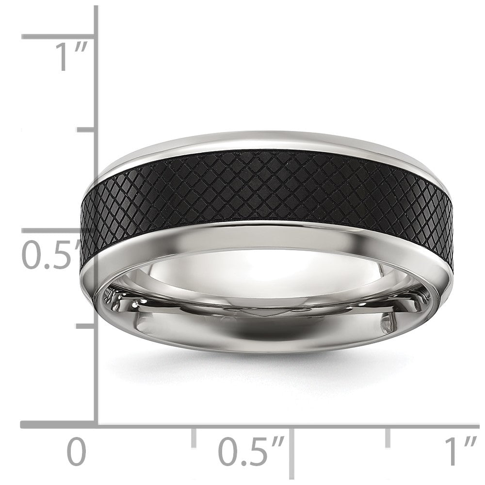 Chisel Titanium Polished Black IP-plated Textured Center 8mm Band