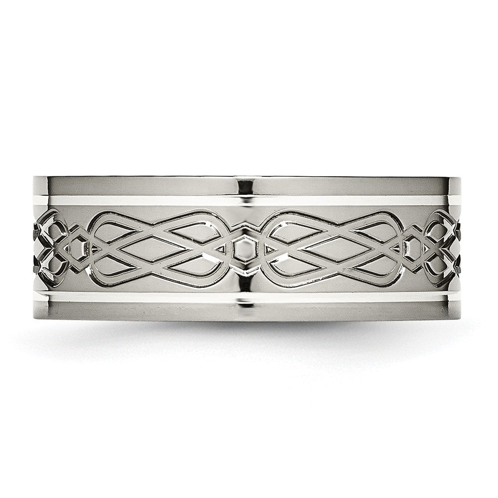Chisel Titanium Polished with Sterling Silver Inlay Celtic Knot 8mm Flat Band