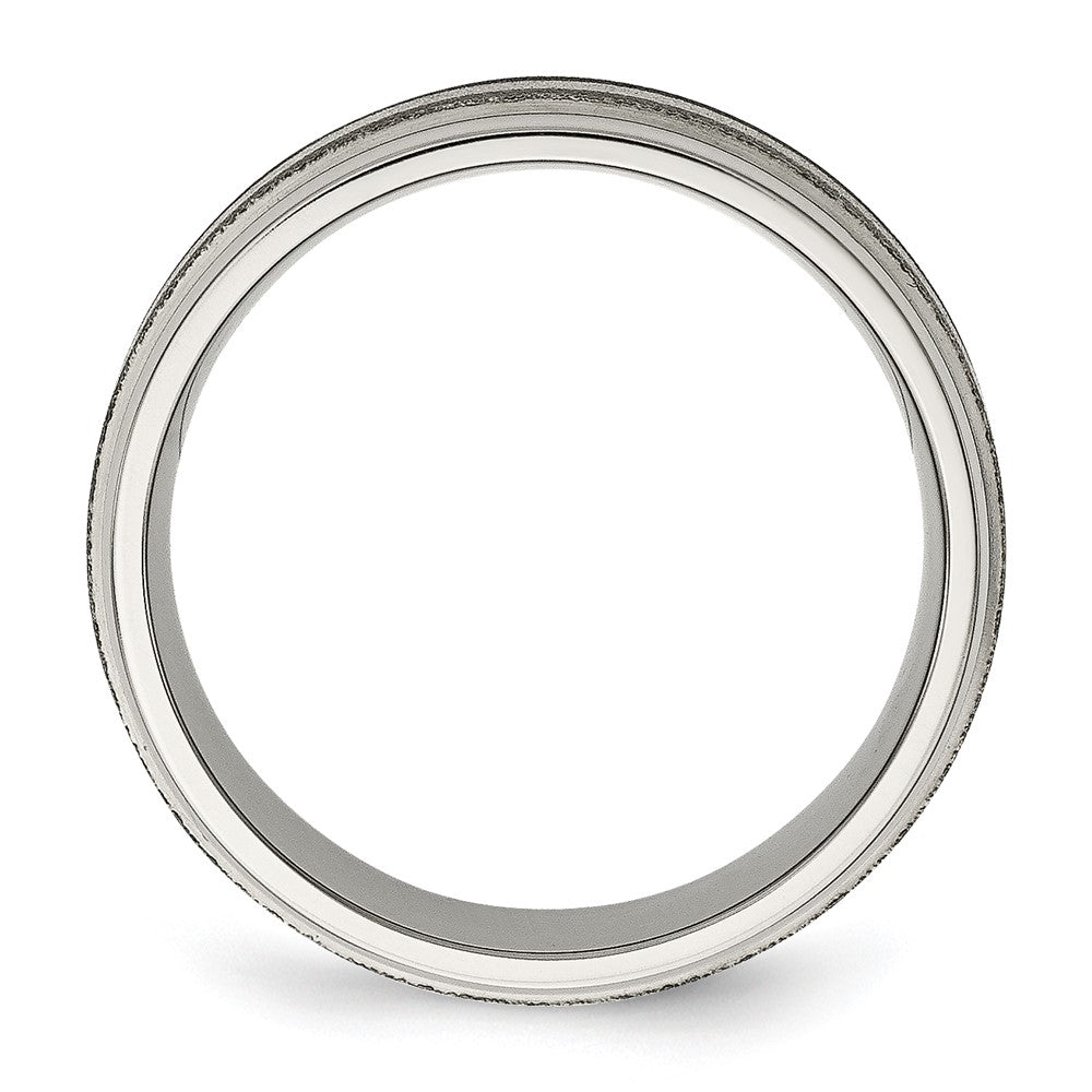 Chisel Titanium Polished with Sterling Silver Inlay Stone Finish Center Grooved Band
