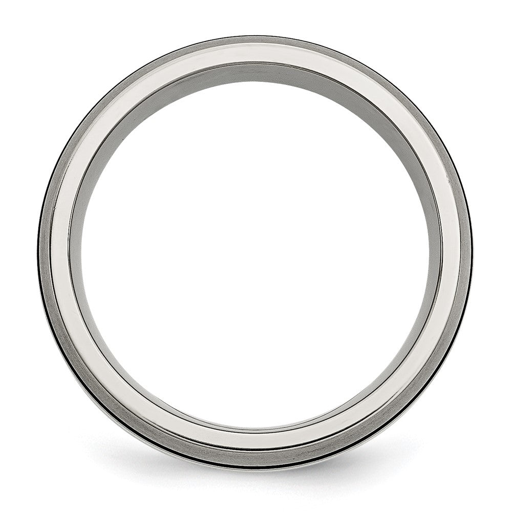 Chisel Titanium Antiqued and Brushed with Sterling Silver Inlay 8mm Grooved Band