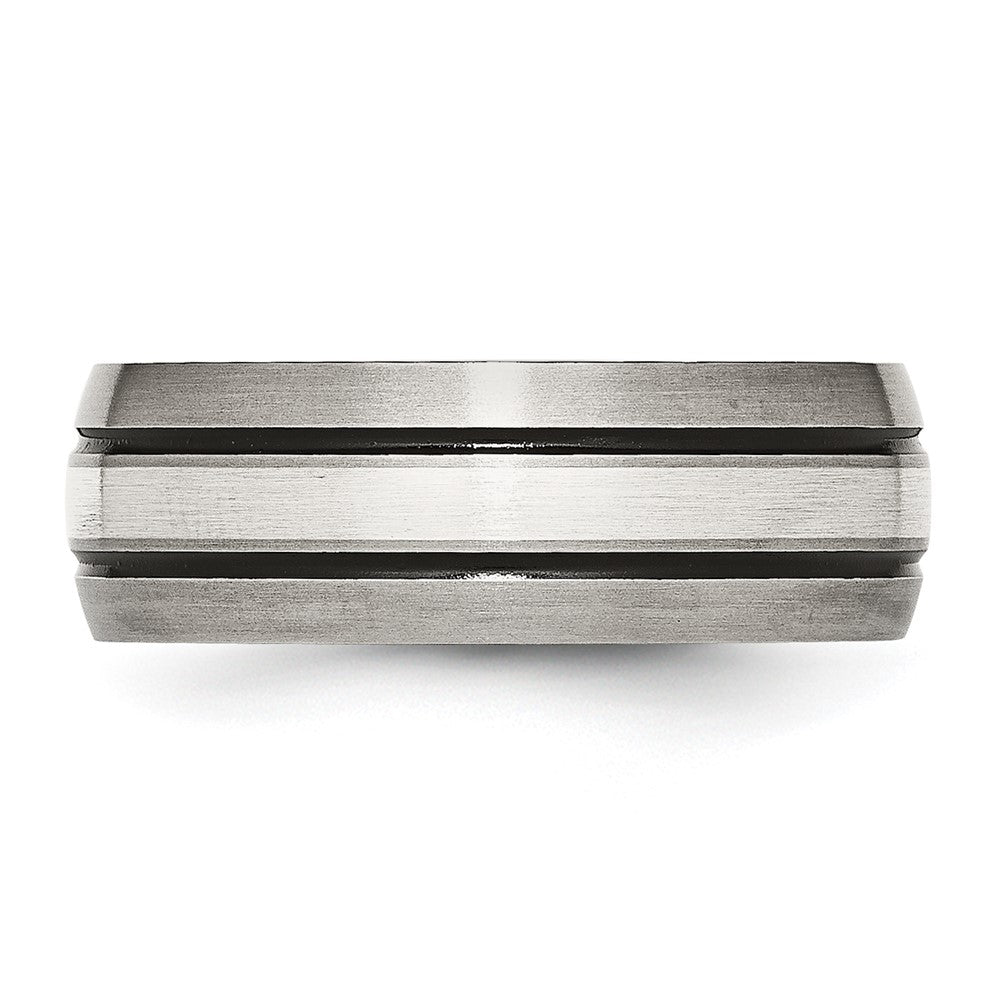 Titanium Grooved Sterling Silver Inlay 8mm Brushed/Antiqued Band