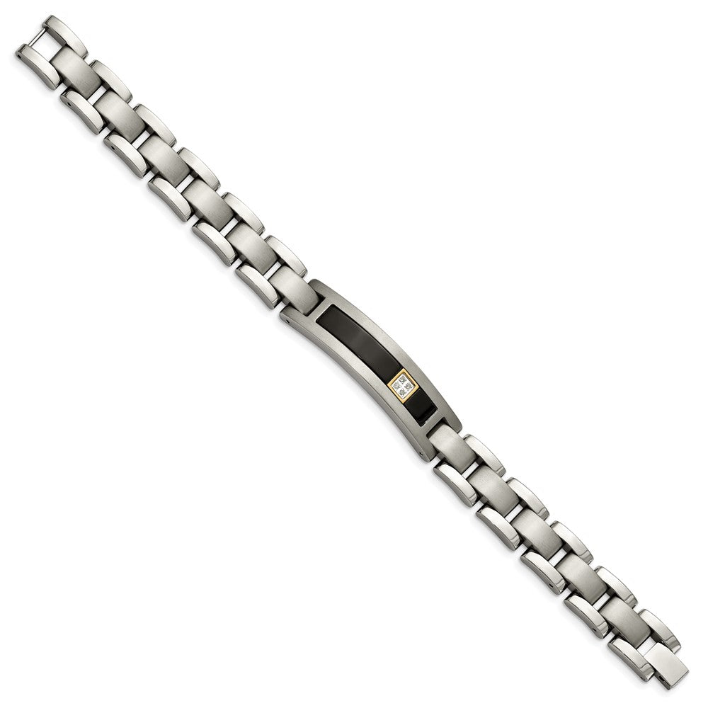 Chisel Titanium with 14K Gold Brushed and Polished with Black Onyx .05 carat Diamond 8.75 inch Bracelet