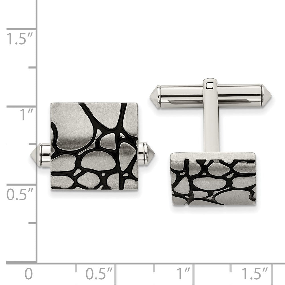 Chisel Titanium Brushed with Black Enamel Cuff Links