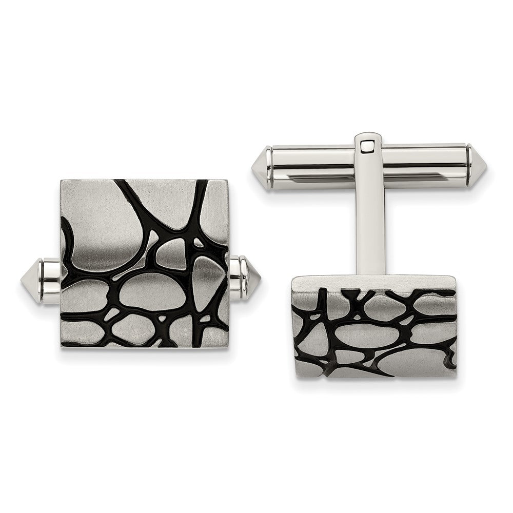 Chisel Titanium Brushed with Black Enamel Cuff Links