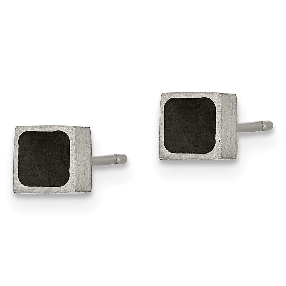 Chisel Titanium Brushed with Black Enamel Square Post Earrings