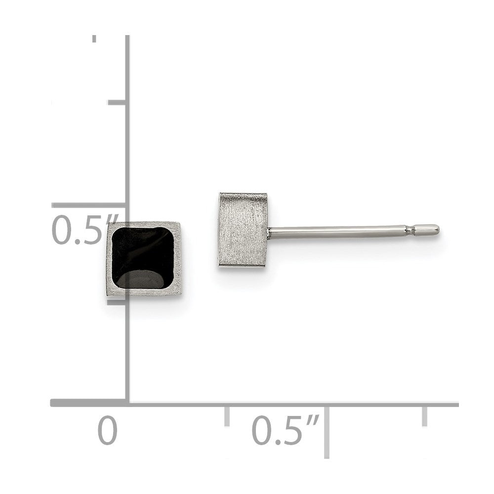 Chisel Titanium Brushed with Black Enamel Square Post Earrings