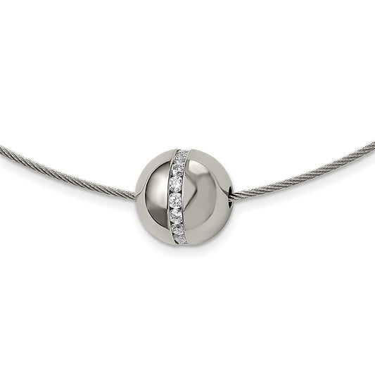 Chisel Titanium CZ Pendant with Polished Stainless Steel 17 inch Wire Necklace