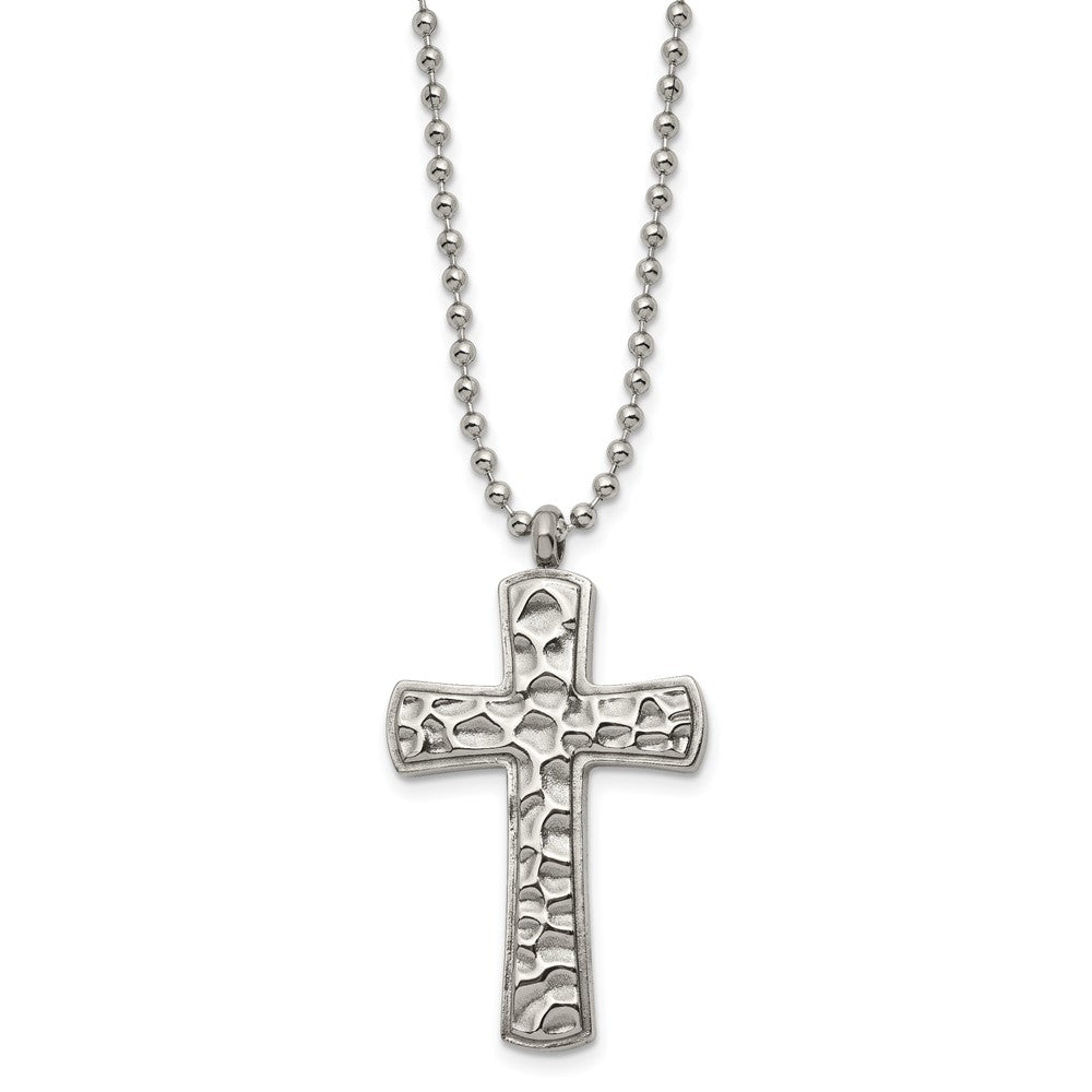 Chisel Titanium Polished and Hammered Carbon Fiber Reversible Cross 22 inch Necklace