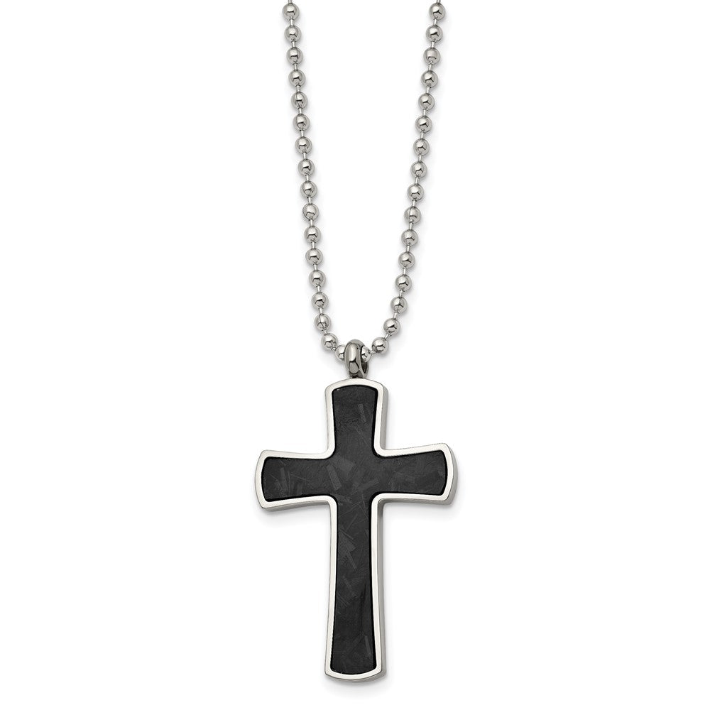 Chisel Titanium Polished and Hammered Carbon Fiber Reversible Cross 22 inch Necklace