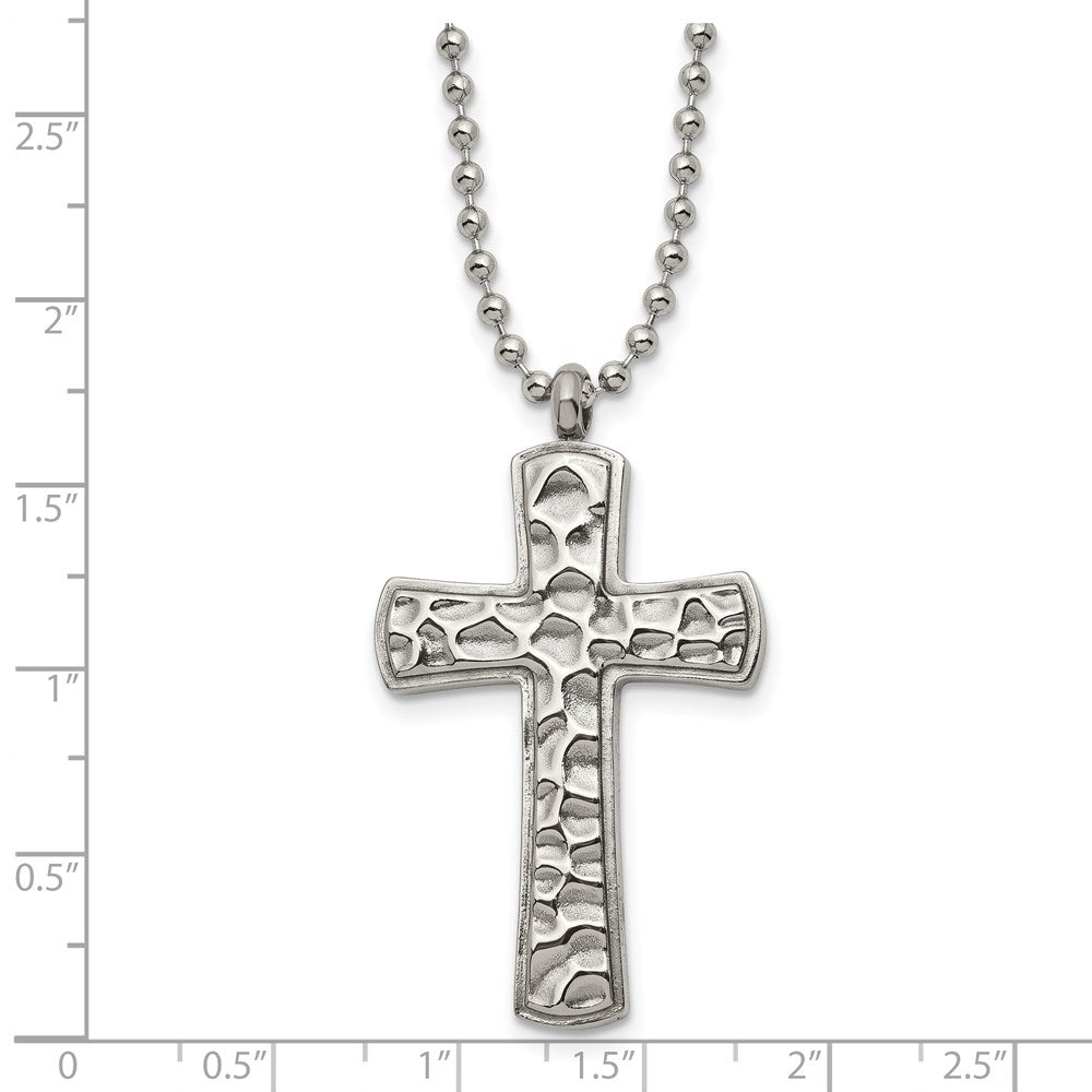 Chisel Titanium Polished and Hammered Carbon Fiber Reversible Cross 22 inch Necklace