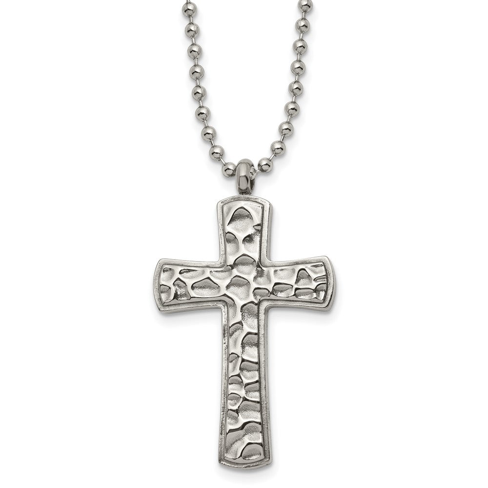 Chisel Titanium Polished and Hammered Carbon Fiber Reversible Cross 22 inch Necklace