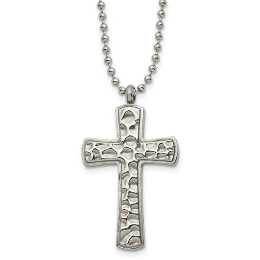 Chisel Titanium Polished and Hammered Carbon Fiber Reversible Cross 22 inch Necklace
