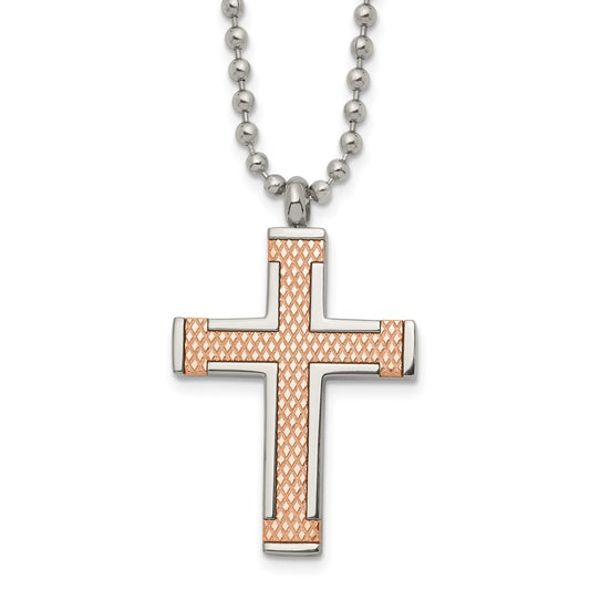 Chisel Titanium Polished Rose IP-plated Laser Cut Cross 22 inch Necklace