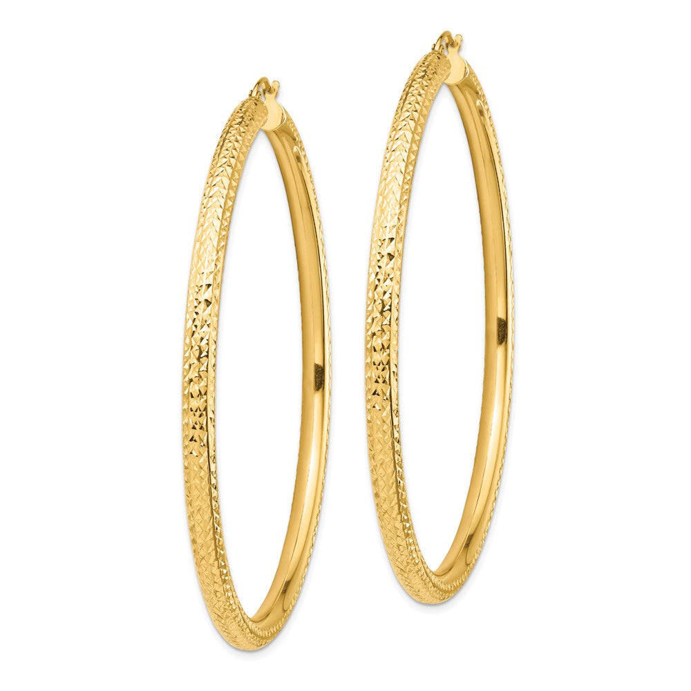 14k Diamond-cut 4x70mm Lightweight Round Tube Hoop Earrings